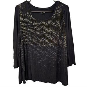 APT 9 Elbow Length Top with Gold Toned Accents Dripping into a Gray on Front OX